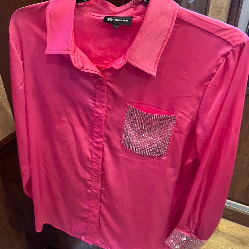 Merigold Kiss Pink Shirt with Rhinestone Detail